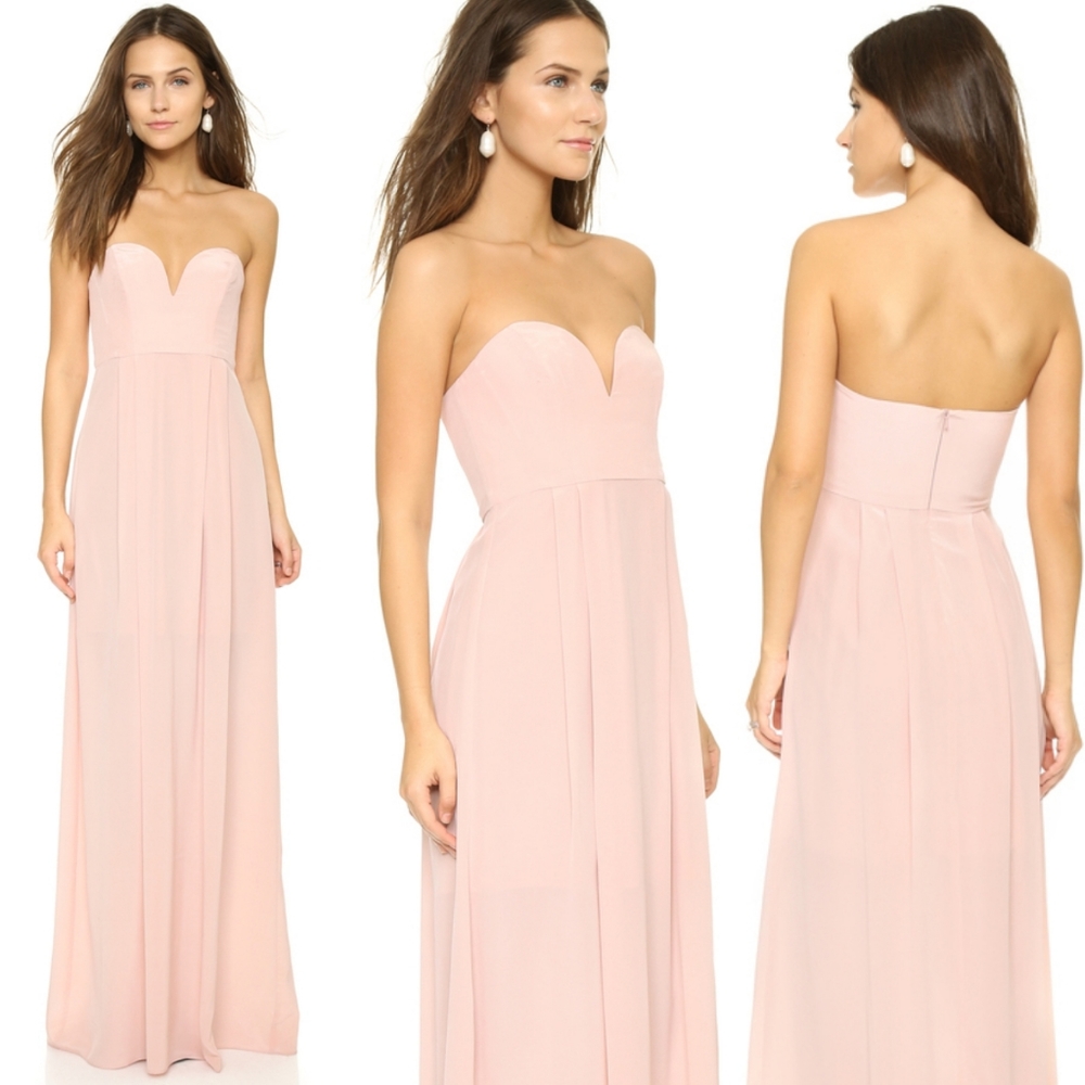 Zimmermann Blush Pink Silk Sweetheart Neckline Strapless High Slit Dress Size 2